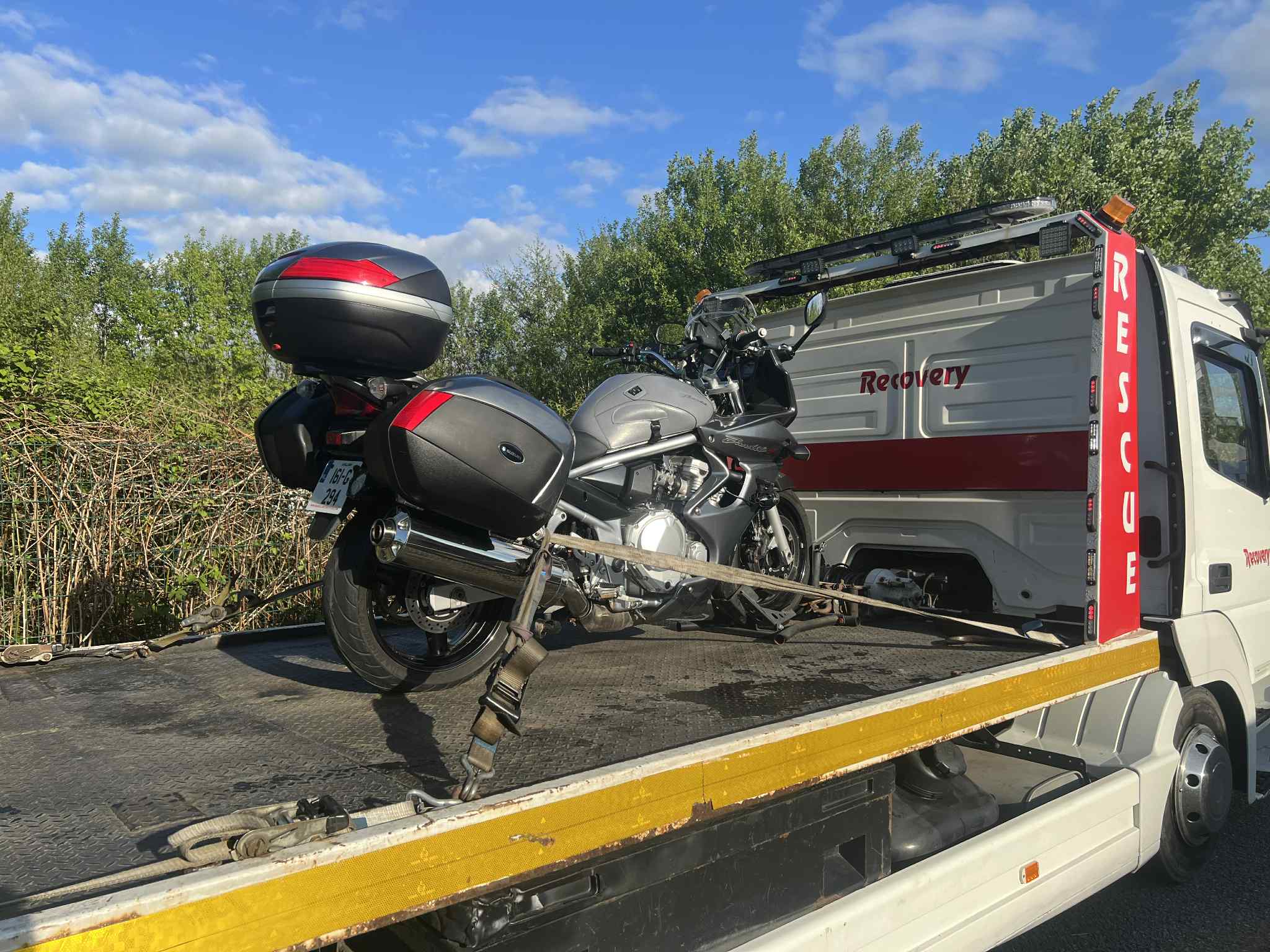 motorbike on a recovery truck on the n4